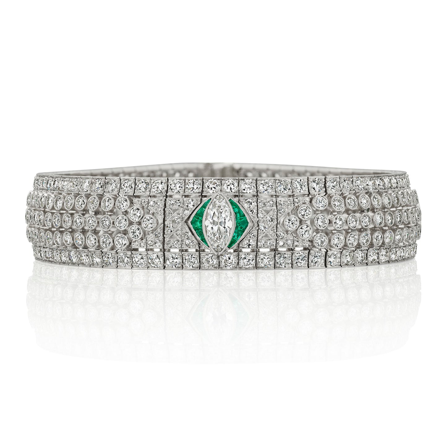 Macklowe Gallery Art Deco Diamond and Emerald Bracelet