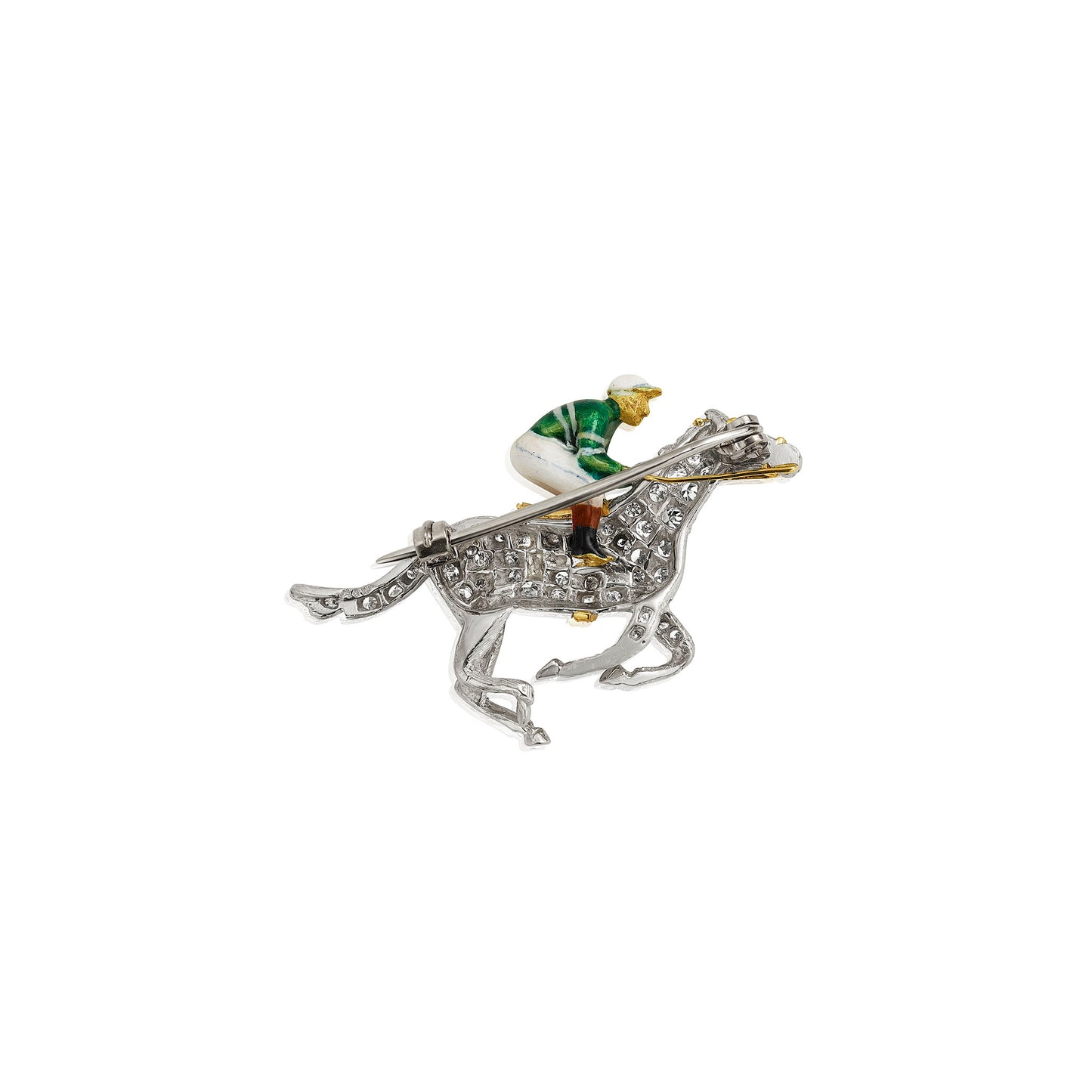 Macklowe Gallery Alabaster & Wilson Horse and Jockey Brooch