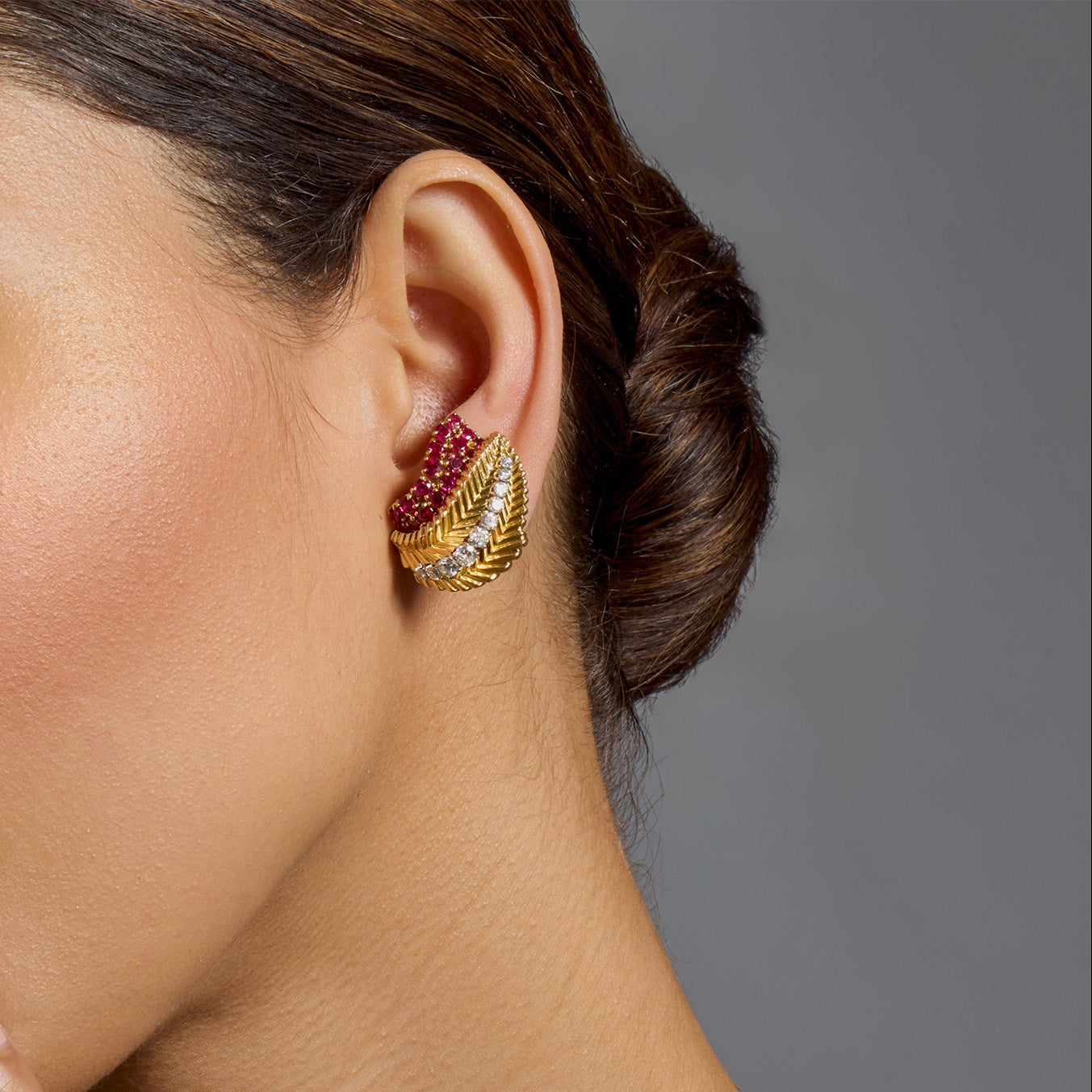 Macklowe Gallery Van Cleef & Arpels Paris Mid-century Ruby and Diamond Earrings