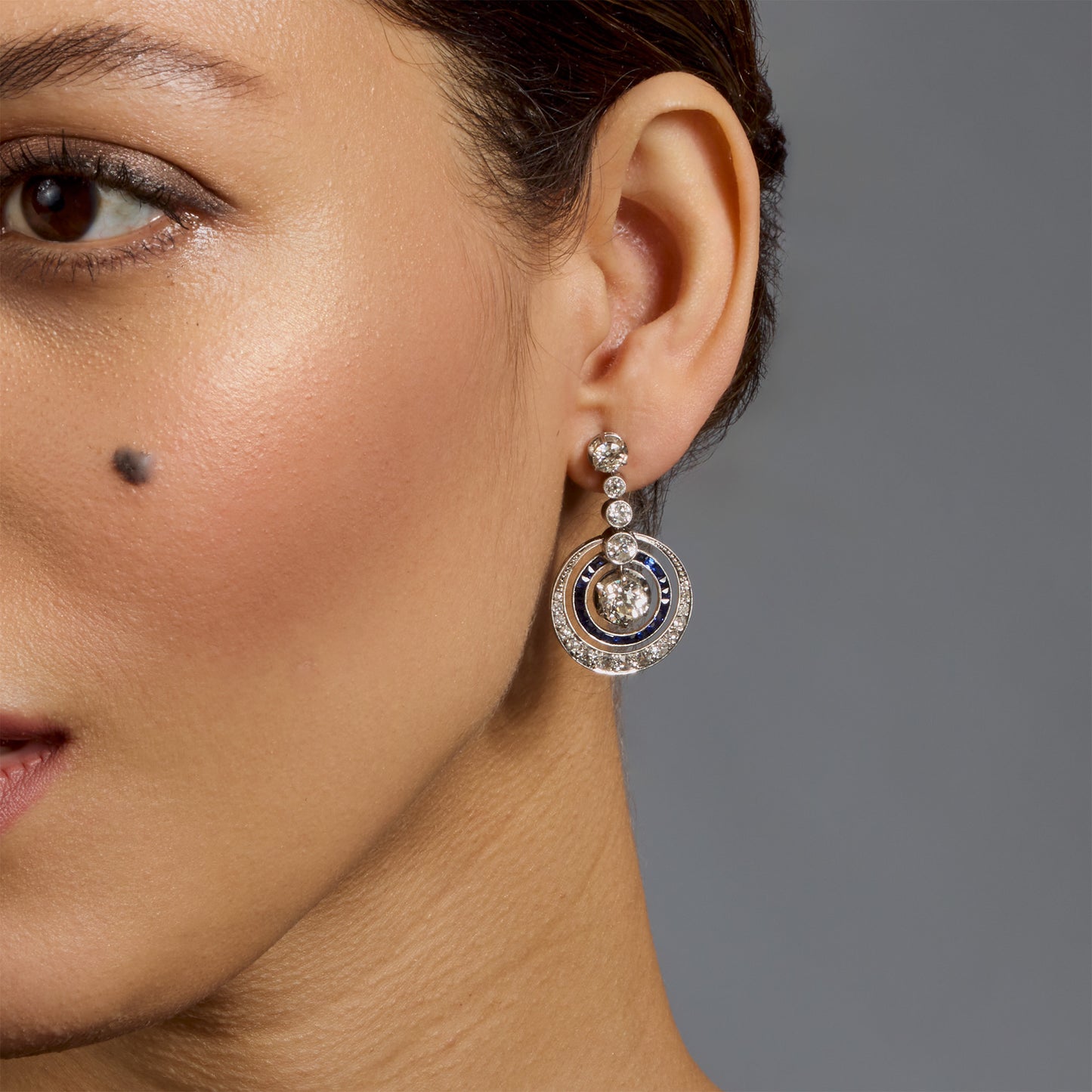 Macklowe Gallery Art Deco Diamond and Sapphire Earrings