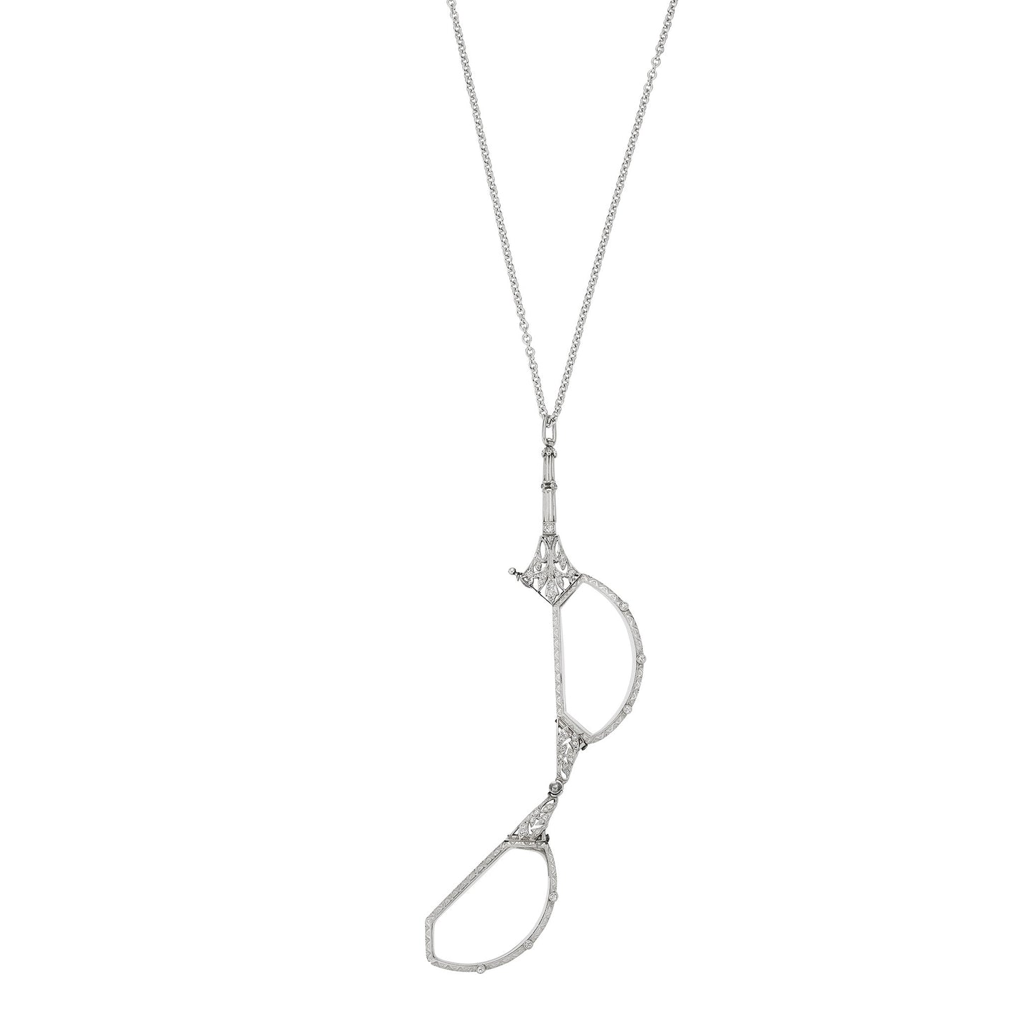 Macklowe Gallery Edwardian Platinum and Diamond Lorgnette Pendant